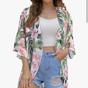Amazon Women's Floral Kimono Top - Pink and Green